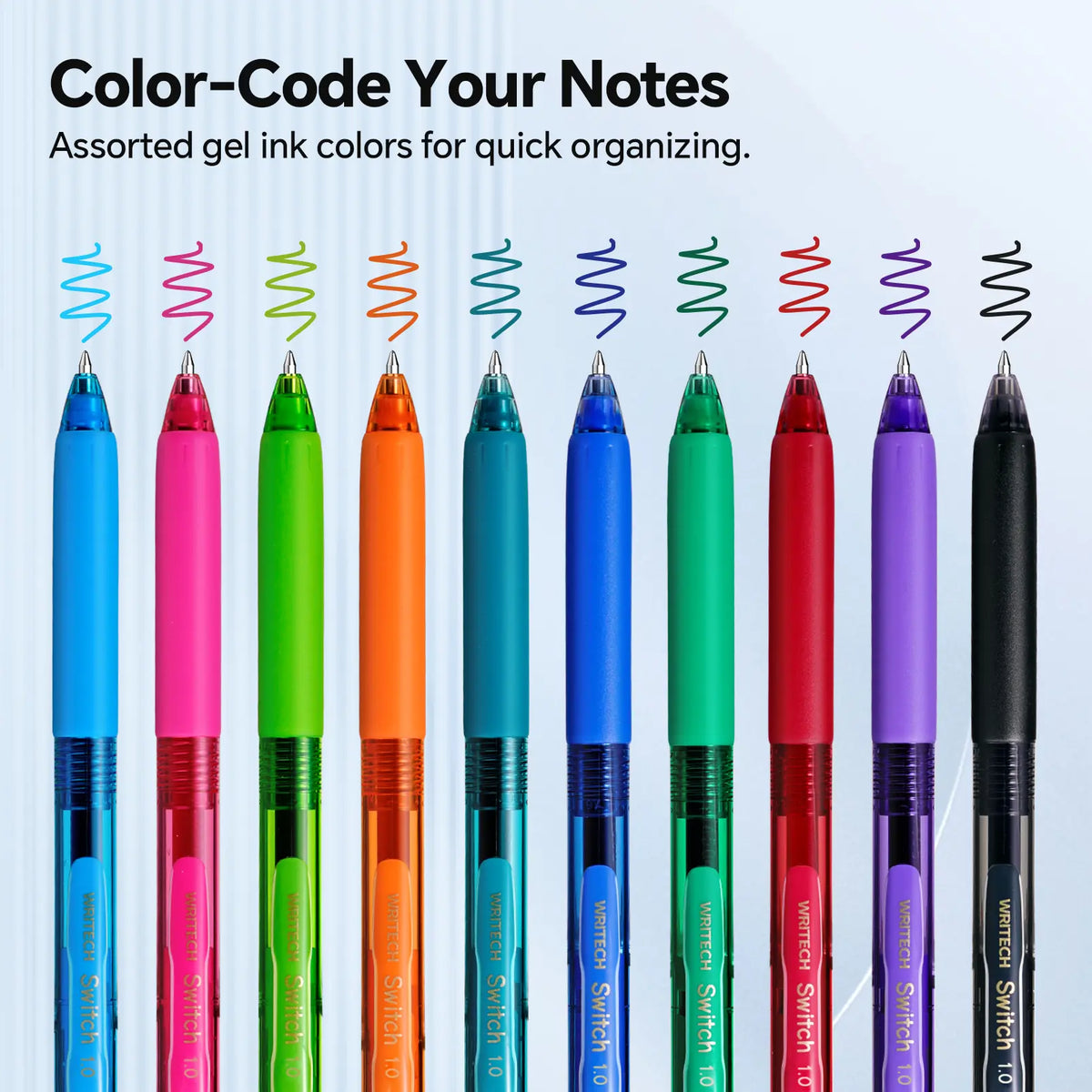 WRITECH Colored Ink Gel Pens: Switch Between Silent and Clicky, 1.0mm Bold Point Pen for Journaling Smooth Writing Quick-dry No Bleed 10ct WRITECH x Creative Lettering