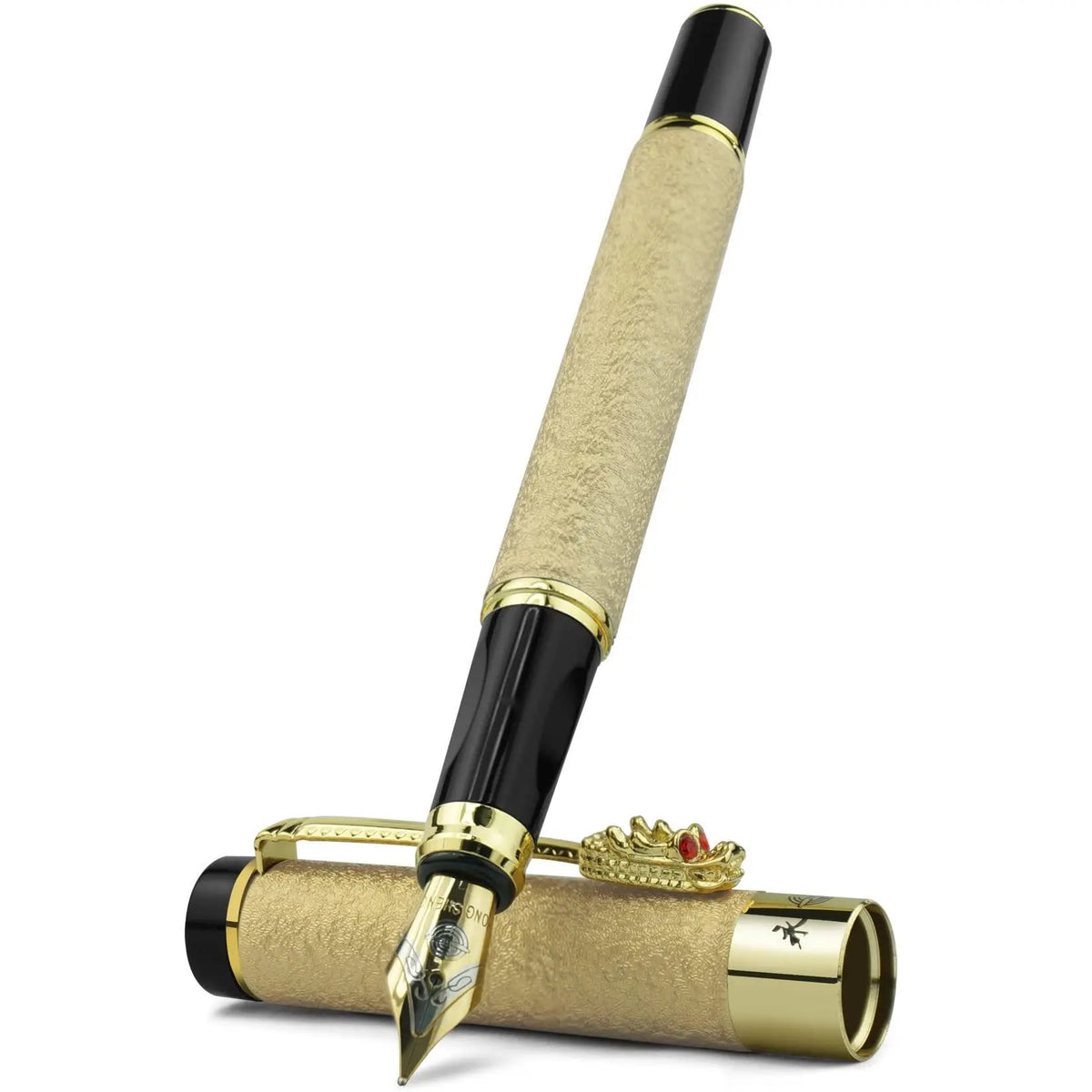 Luxury Dragon Pattern Metallic Fountain Pen Set, Business Signature Pen with Gift Box, Replaceable Ink Sac Smooth Writing Aesthetic Pen, Office Writing Tool, Office Stationery Supplies
