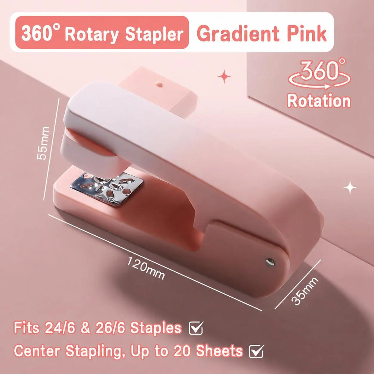 Rotating Swing Arm Stapler, 360 Degree Long Reach Stapler for Booklets