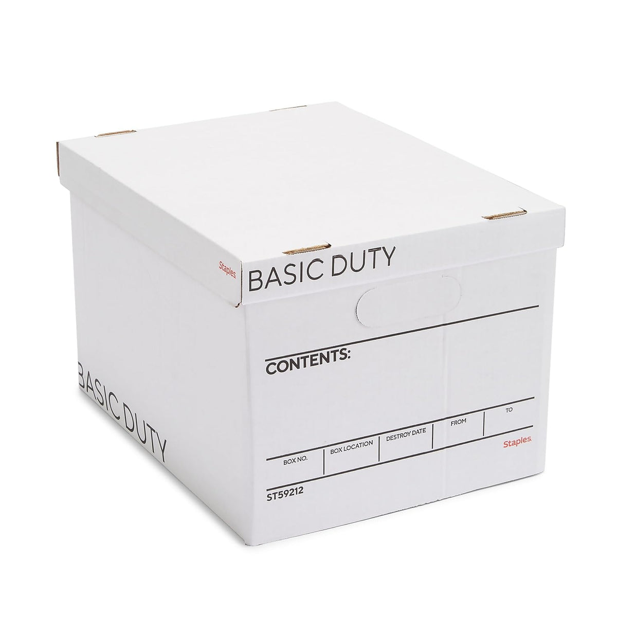 Staples Corrugated File Box, Lift-Off Lid, Letter/Legal, White/Black, 10/Pk