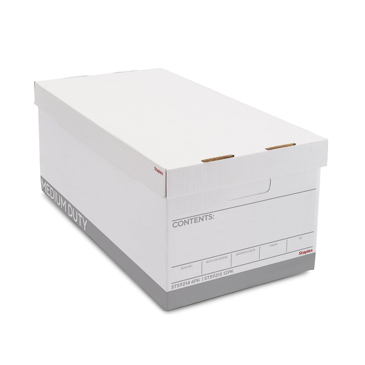 Staples Corrugated File Box, Lift-Off Lid, Letter/Legal, White/Black, 10/Pk