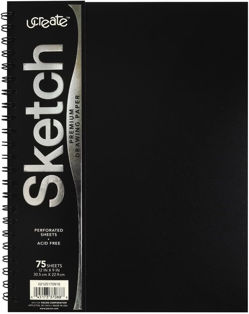 UCreate Poly Cover Sketch Book, Heavyweight, 9" x 12", Black, 75 Sheets