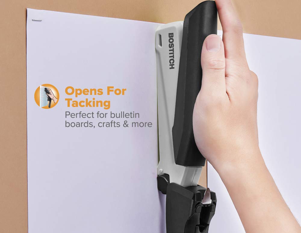 Bostitch Office Executive 3 in 1 Stapler, Includes 210 Staples and Integrated Staple Remover, One Finger Stapling, No Effort, 20 Sheet Capacity, Spring Powered Stapler, Black/Gray (INP20)
