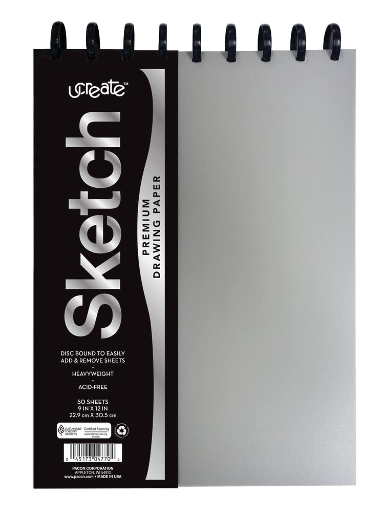 UCreate Poly Cover Sketch Book, Heavyweight, 9" x 12", Black, 75 Sheets
