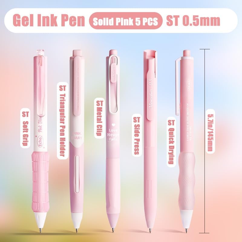10PCs Pastel Gel Ink Pen Set,Retractable Black Ink Pens 0.5mm Fine Point
