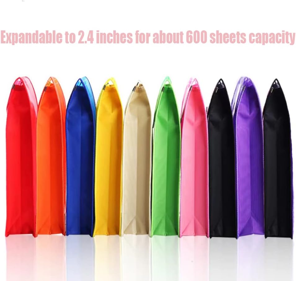 A4 Expandable Plastic File Pouch, Snap Closure, 10-Pack, Assorted Colors