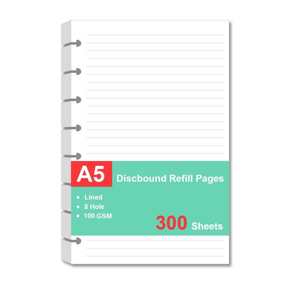 Junior Size Refills Paper, A5 Loose Leaf Paper for TUL Custom Note-Taking System Discbound Notebook Planner Inserts, White, Total 100 Sheets/200 Pages, College Ruled, 5.5 X 8.5 Inch