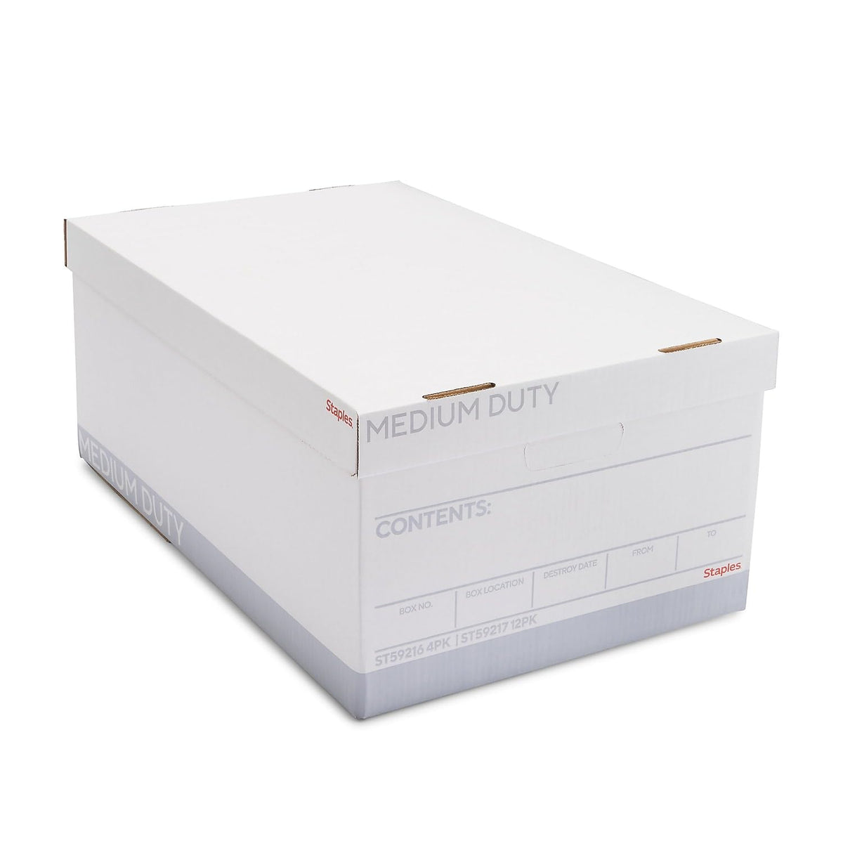 Staples Corrugated File Box, Lift-Off Lid, Letter/Legal, White/Black, 10/Pk