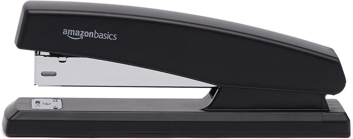 Amazon Basics Office Desk Stapler, 25-Sheet Capacity, Non-Slip with 1000 Staples, Black, 12-Pack