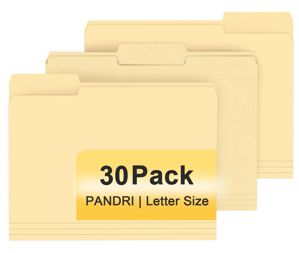 PANDRI Colored File Folders, 30 Pack 1/3 Cut Tab File Folder, 6 Colors