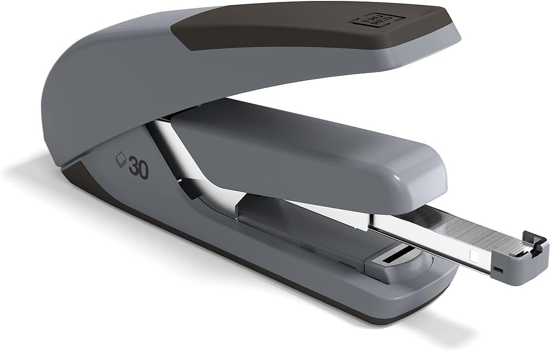 TRU RED One‑Touch DX‑4 Desktop Stapler, 30‑Sheet Capacity, Black/Gray – Low‑Force Stapler with Non‑Slip Grip