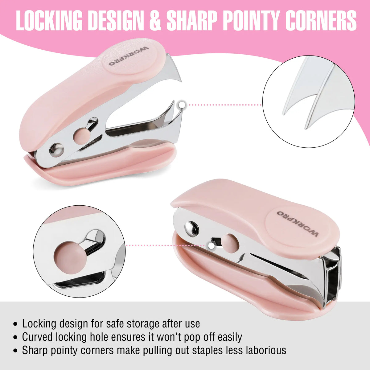 #toolupgrade WORKPRO Mini Stapler with Staples, Pink Stapler Set Includes Two Small Staplers, One Staple Remover, 2000 Standard Staples - Cute Staplers for Desk with Non-Slip Base, Lock Design
