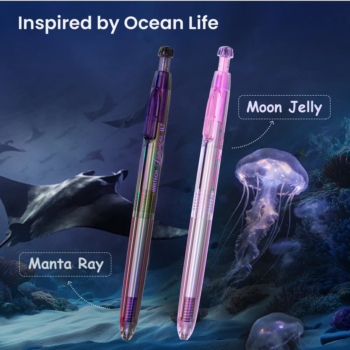 WRITECH Luminous Gel Pens Medium Point: Luminous pen set 0.7mm, Black Ink, Includes 2 Pens and 2 Refills, Silent Clicker, Smooth Writing for School Office & Everyday Use