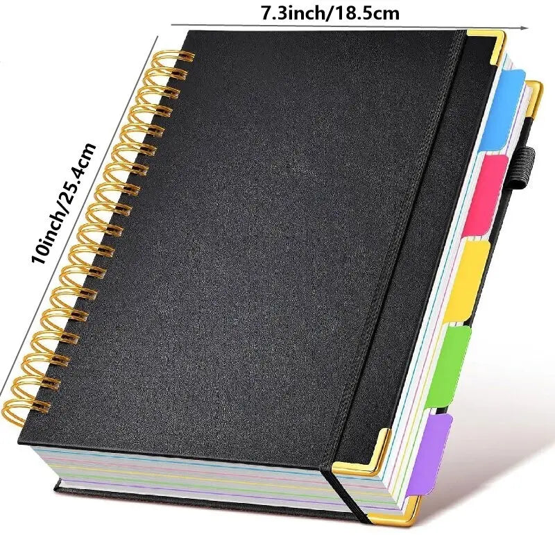 Hardcover Spiral Notebook with Removable Dividers Tabs, 300 Pages Leather 5-Subject 8 x 10-Inch Large Format Notebook Writing Notebook for Work, School, Note-Taking, Travel Diary, Study Notebook Spiral Journal Hardcover Notebooks