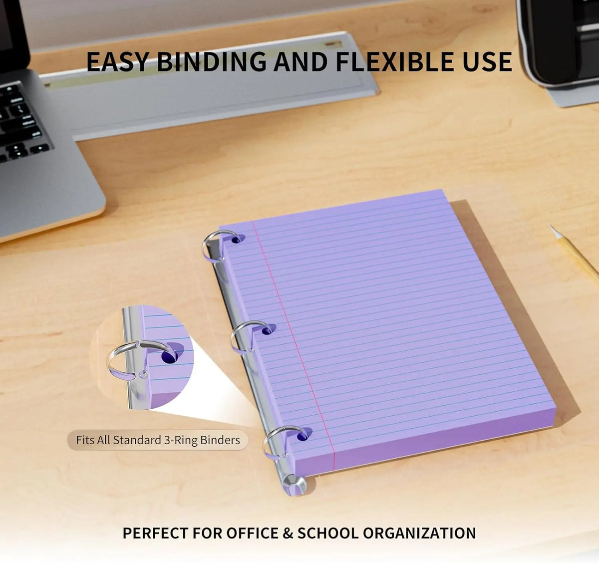 Loose Leaf Paper 500 Sheets 8" x 10.5" Colored Filler Paper College Ruled 3-Hole Punched Lined Paper Notebook Paper 3-Ring Binders