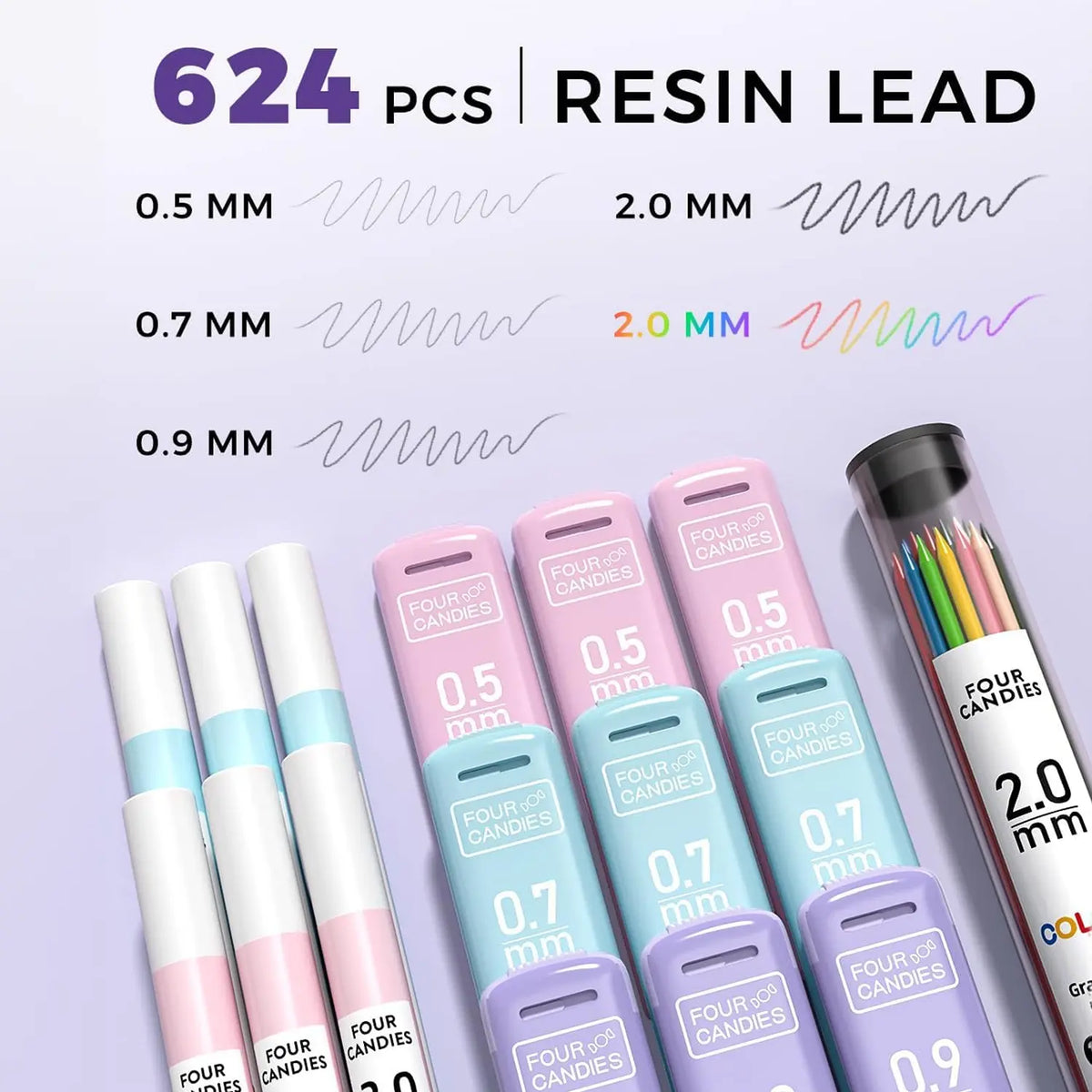 Four Candies 36PCS Aesthetic School Supplies, Mechanical Pencils 0.5mm, 0.7mm, 0.9mm & 2.0mm with 624PCS Lead Refills,Cute Mechanical Pencils for Writing,Drawing & Drafting，girly office supplies, Student Essentials, school supplies art work,Stationery Set