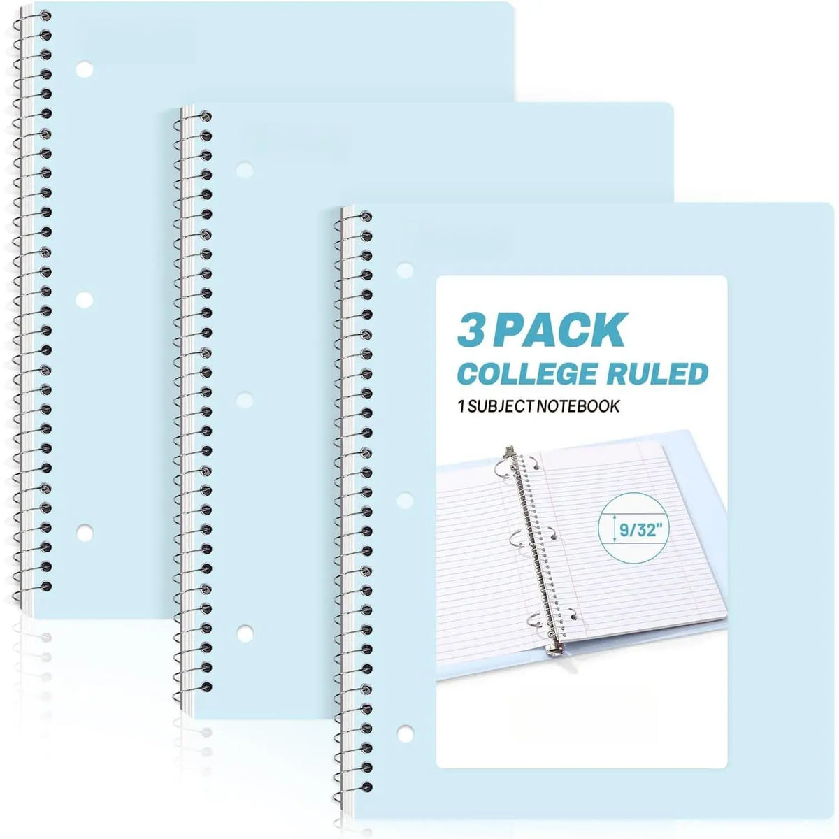 Modern Spiral Notebooks 3-Pack, 1-Subject College Ruled, 8" x 10.5", 70 Sheets Each, Cherry & Green, Back to School Office Stationery for College School Supplies Haul