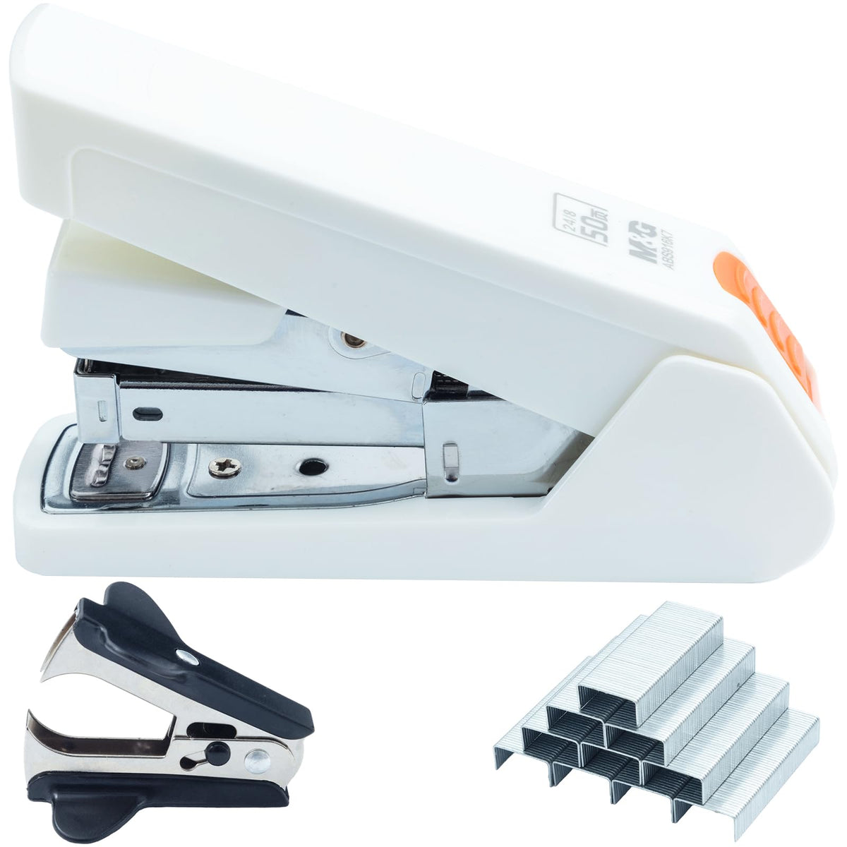 M&G Effortless Stapler 50 Sheet Capacity One-Touch Stapling, Heavy Duty Desktop Stapler Includes 1000 Staples and Remover, Portable Handheld Staplers for Home Office (Black)