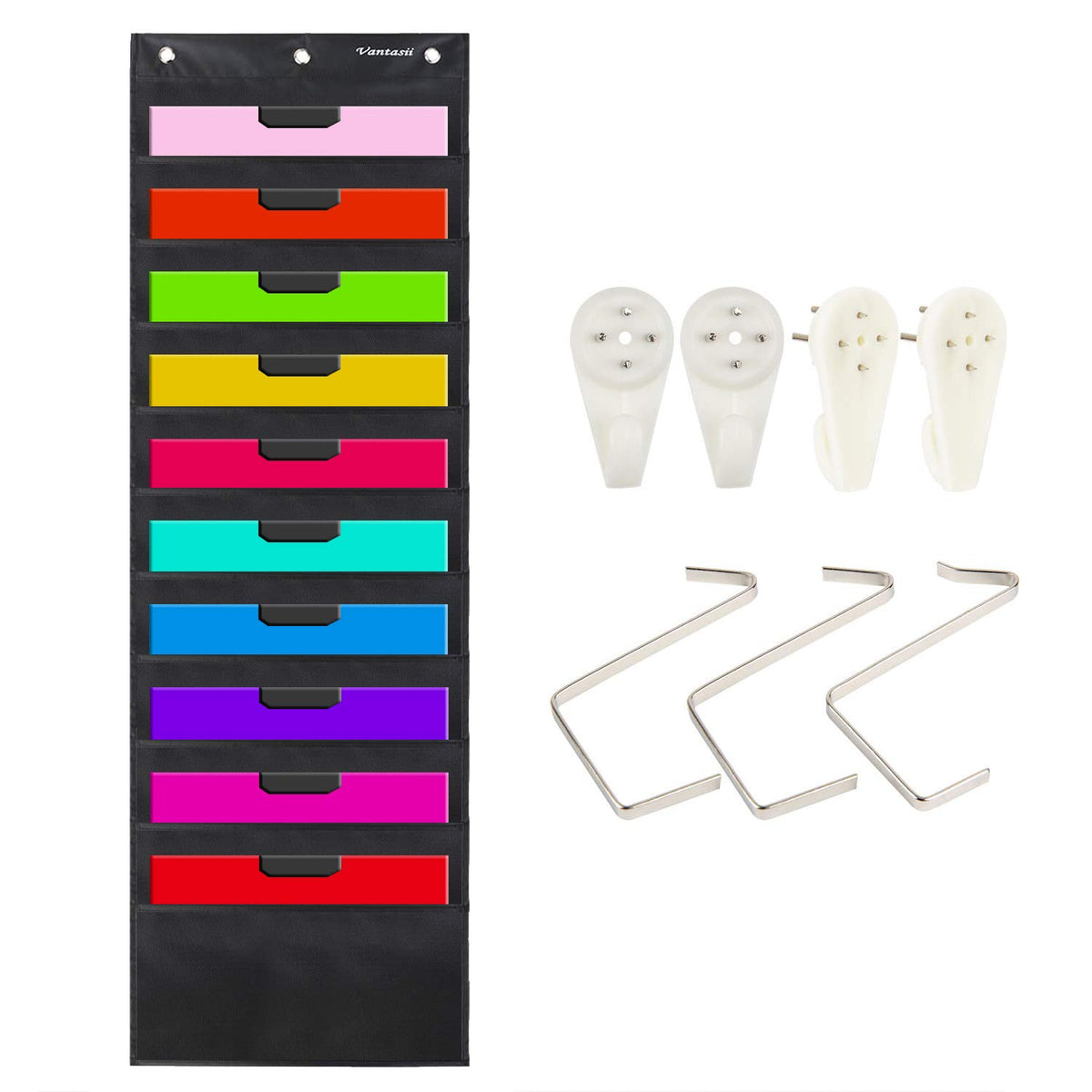 Vantasii Organization Center Pocket Chart, Wall File Organizer Folder with 30 File Pockets, 30 Dry-Erase Cards Plus 5 Over The Door Hooks and 8 Wall Hooks, 47 X 42 inch