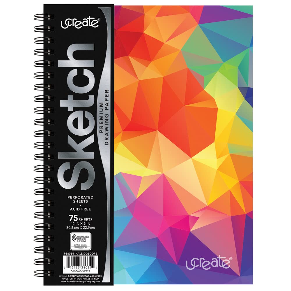 UCreate Poly Cover Sketch Book, Heavyweight, 9" x 12", Black, 75 Sheets