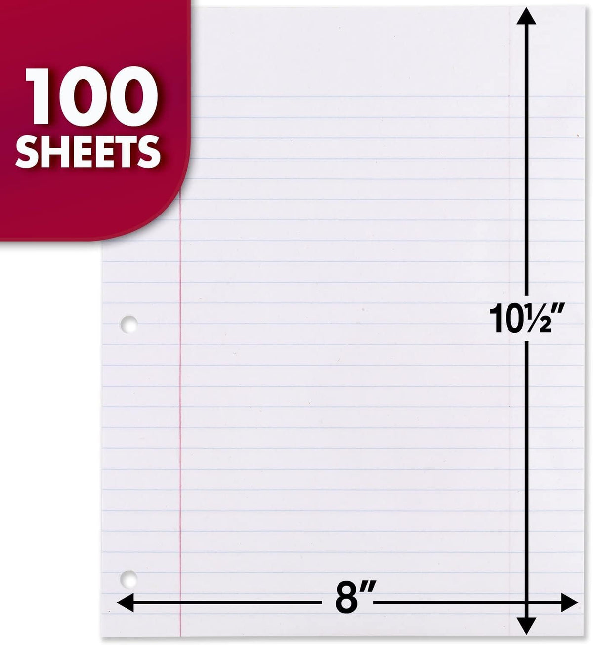 Mead Loose Leaf Paper, Wide Ruled Filler Notebook Paper, Reinforced, 8" x 10-1/2", 100 Sheets, Fits 3-Ring Binder (15006)