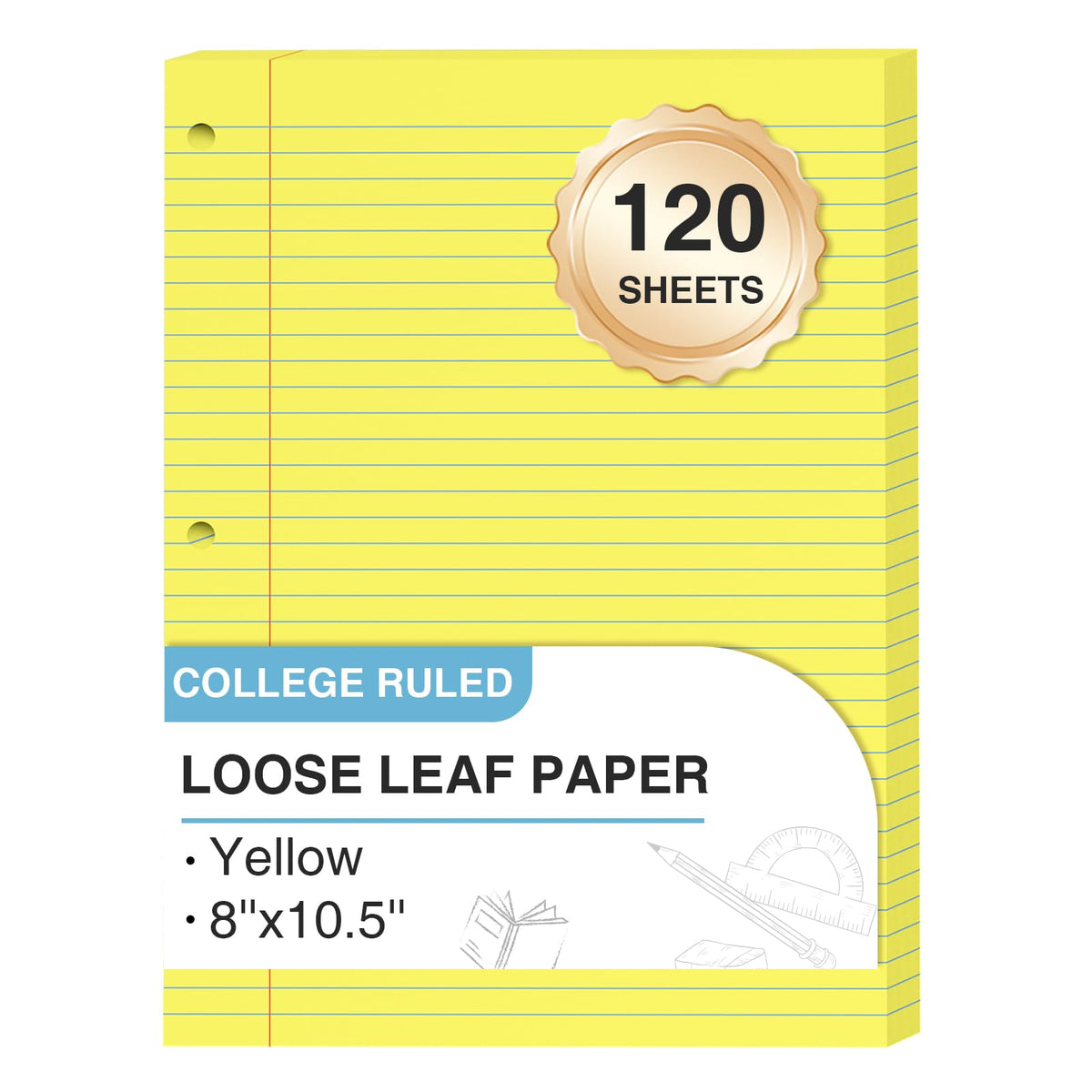120 Sheets Loose Leaf Paper 8 x 10.5, 6 Colors Lined Paper College Ruled