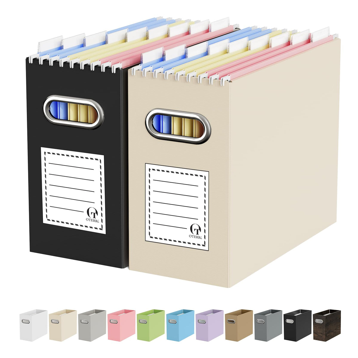 Oterri Portable Collapsible Cardboard File Box with Handle for Letter-Size