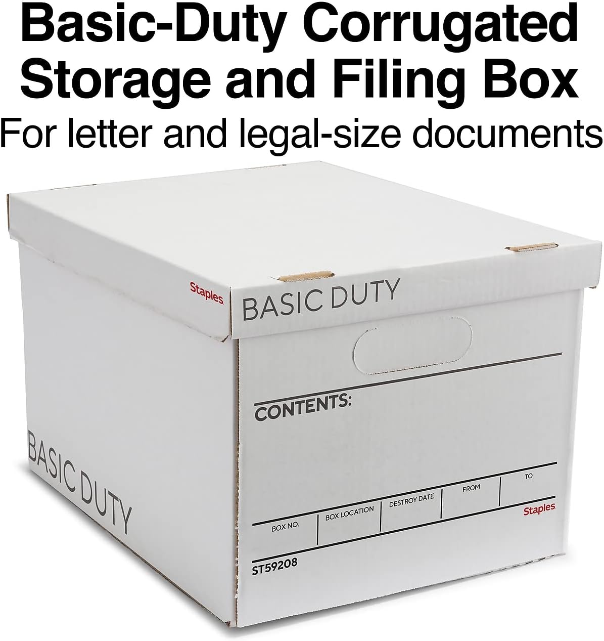 Staples Corrugated File Box, Lift-Off Lid, Letter/Legal, White/Black, 10/Pk
