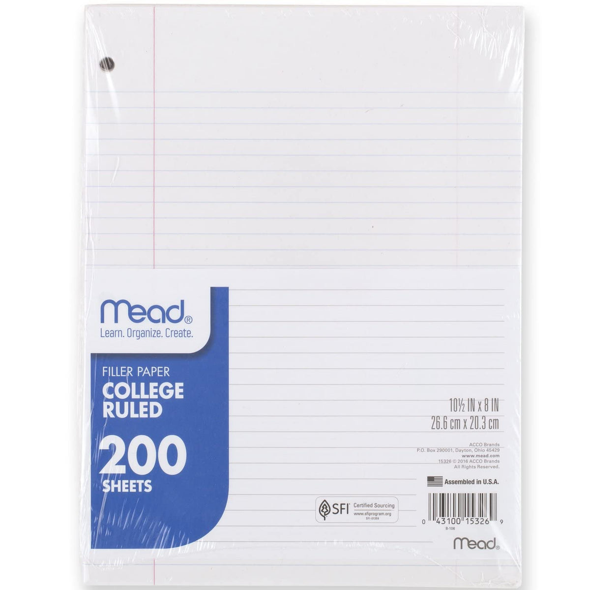 Mead Loose Leaf Paper, Notebook Paper, College Ruled Filler Paper, Standard, 8 x 10.5, 200 Sheets (15326)