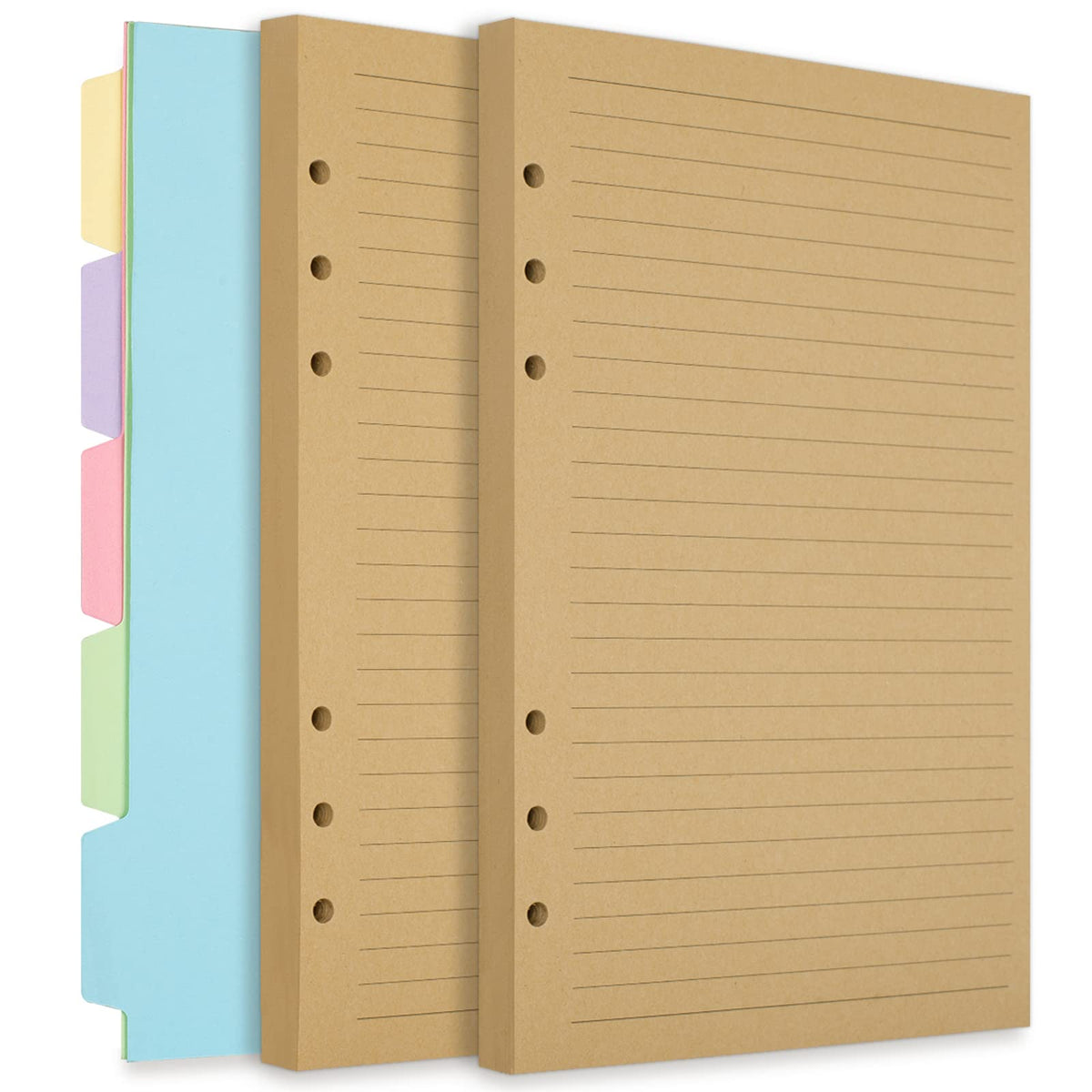 A5 Refill Paper, 6 Ring Lined Paper with Binder Dividers, 240 Pages, White