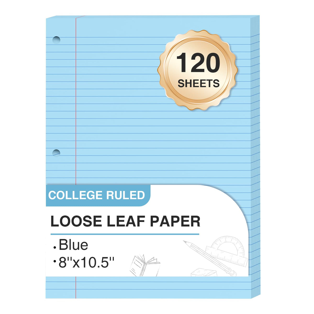 120 Sheets Loose Leaf Paper 8 x 10.5, 6 Colors Lined Paper College Ruled
