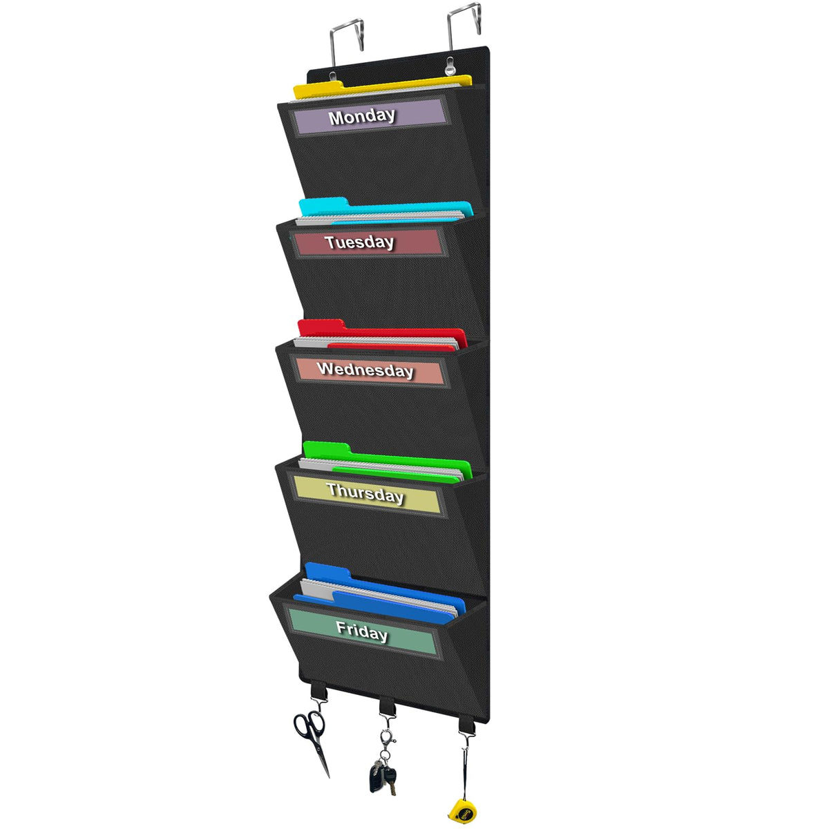 homyfort Over the Door File Organizer, Wall Hanging File Folders with 5 Large Pocket for Mails, Magazines, Back to School Supplies,Office Chart Storage, Paper Organization (Grey)