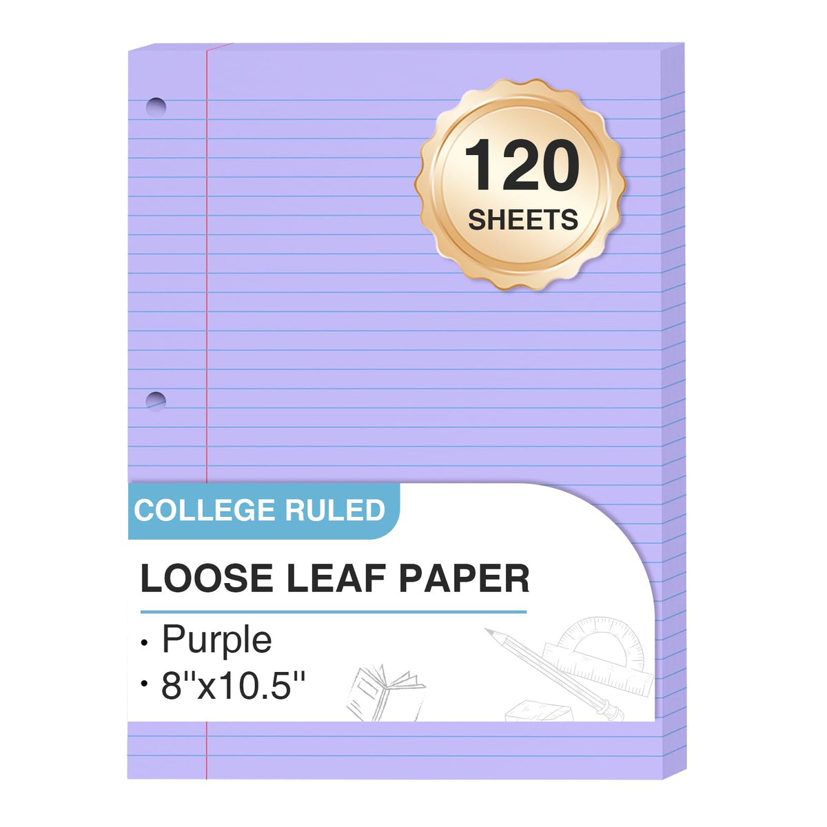 120 Sheets Loose Leaf Paper 8 x 10.5, 6 Colors Lined Paper College Ruled