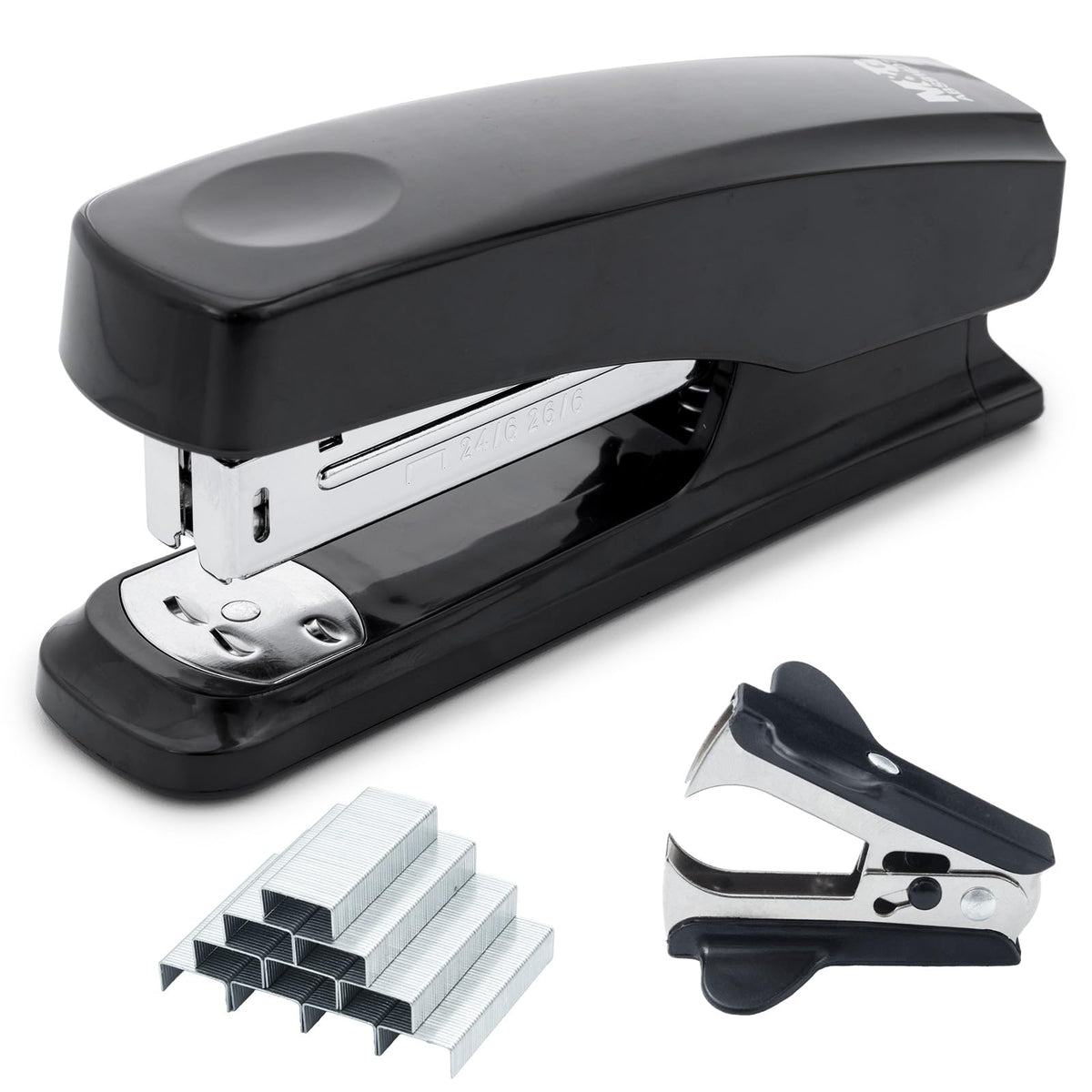 M&G Effortless Stapler 50 Sheet Capacity One-Touch Stapling, Heavy Duty Desktop Stapler Includes 1000 Staples and Remover, Portable Handheld Staplers for Home Office (Black)