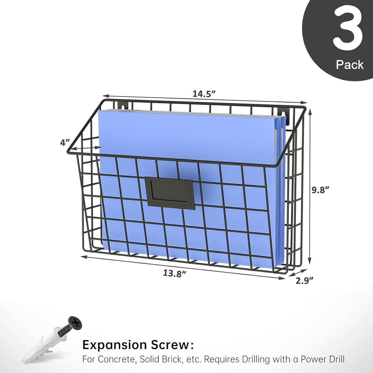 X-cosrack 3-Tier Detachable Hanging Wall Files, Wall Mounted Mail Basket