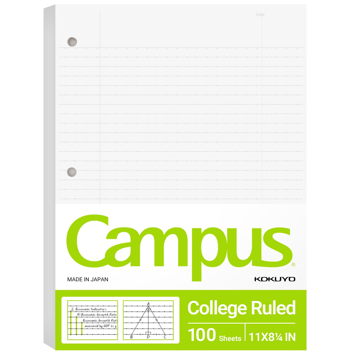 Kokuyo 3 Hole Loose Leaf Paper 8-1/4"x11” College Ruled, 100 Sheets, 5 Pack