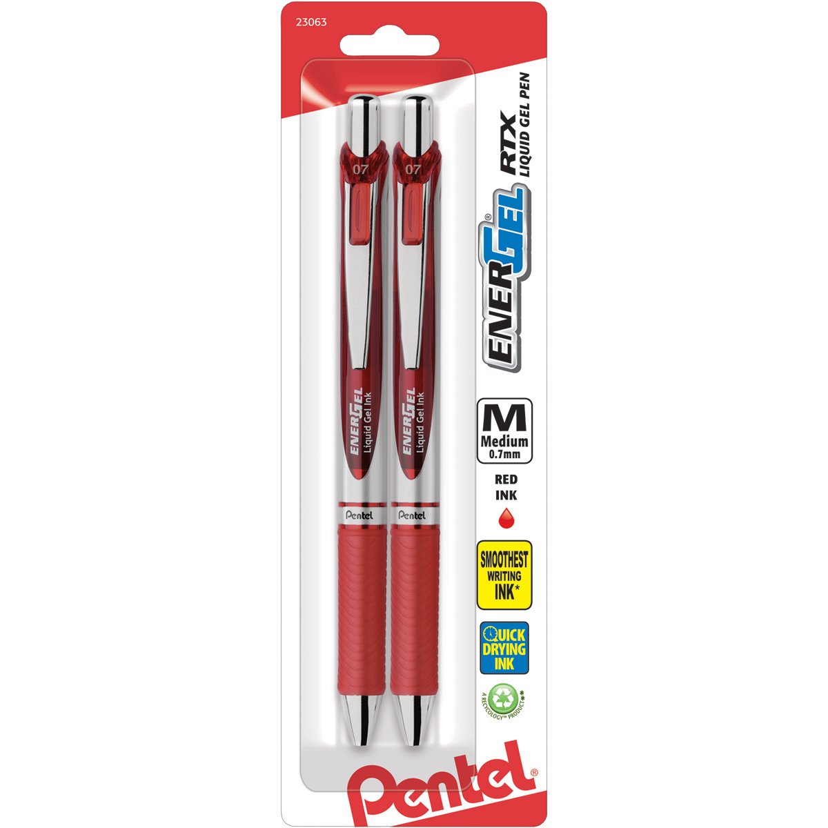 Pentel EnerGel RTX Retractable Liquid Gel Pen, (0.7mm), Medium Line, Metal Tip, Black Ink, Pack of 2 (BL77BP2A)