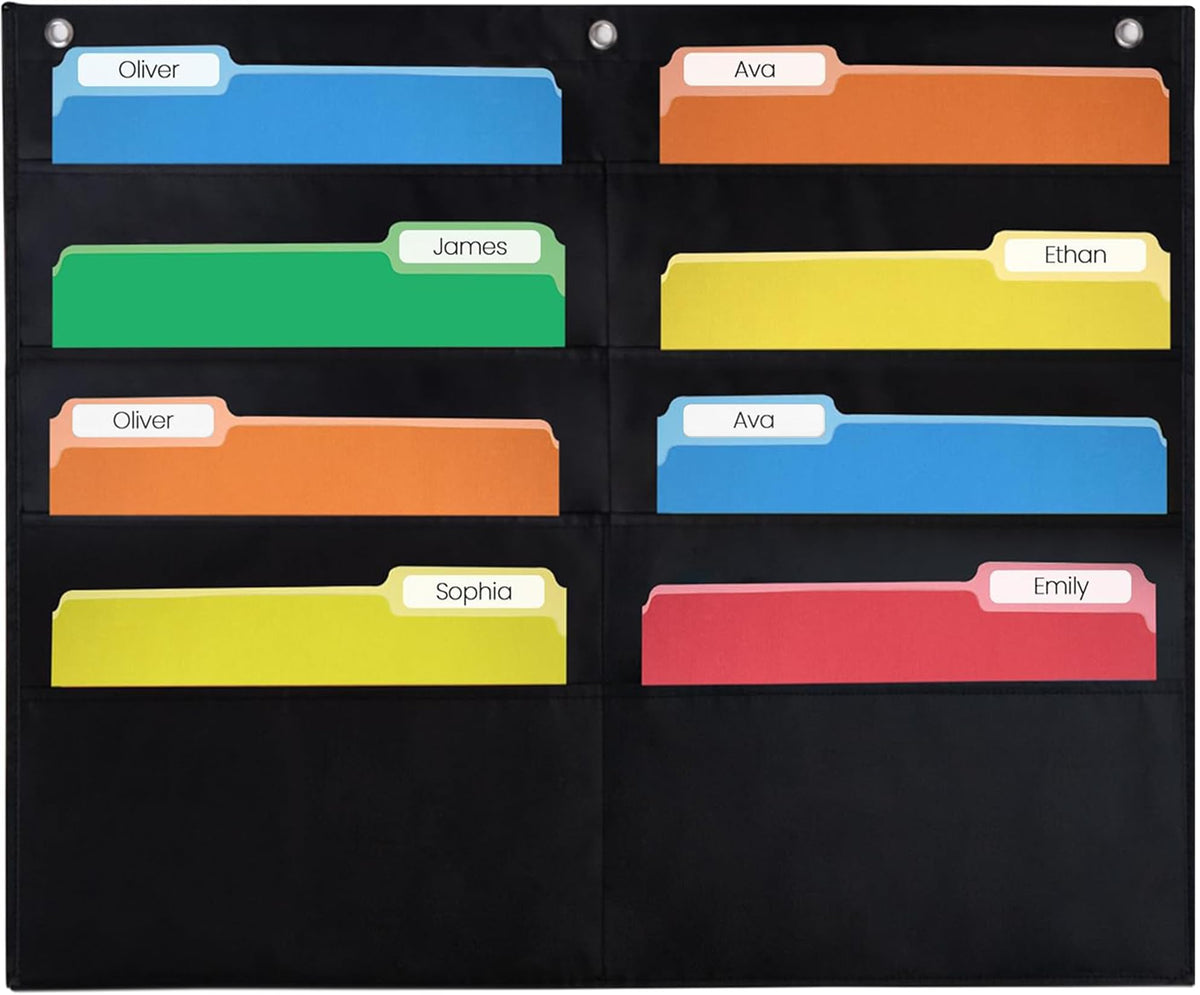 Essex Wares- 10 Pocket File Folder Pocket Chart, Black, 14" Wide x 47" Tall