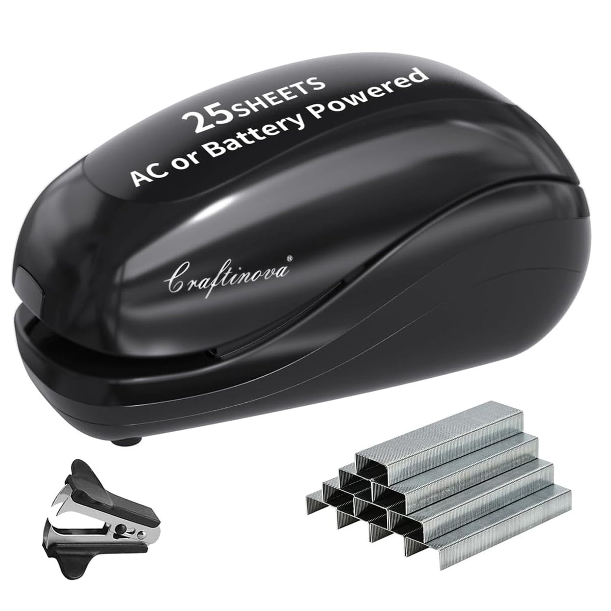 Electric Stapler,Including 2000 Staples and 1 Staple Remover, Suitable for Palm Size and high Comfort，25 Sheet Capacity, AC Adapter or Battery Powered，Battery not Included