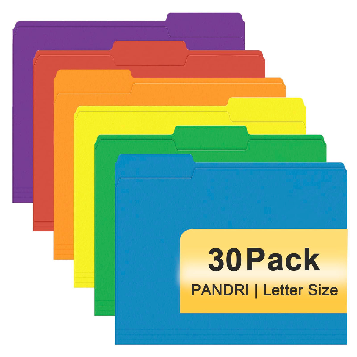 PANDRI Colored File Folders, 30 Pack 1/3 Cut Tab File Folder, 6 Colors