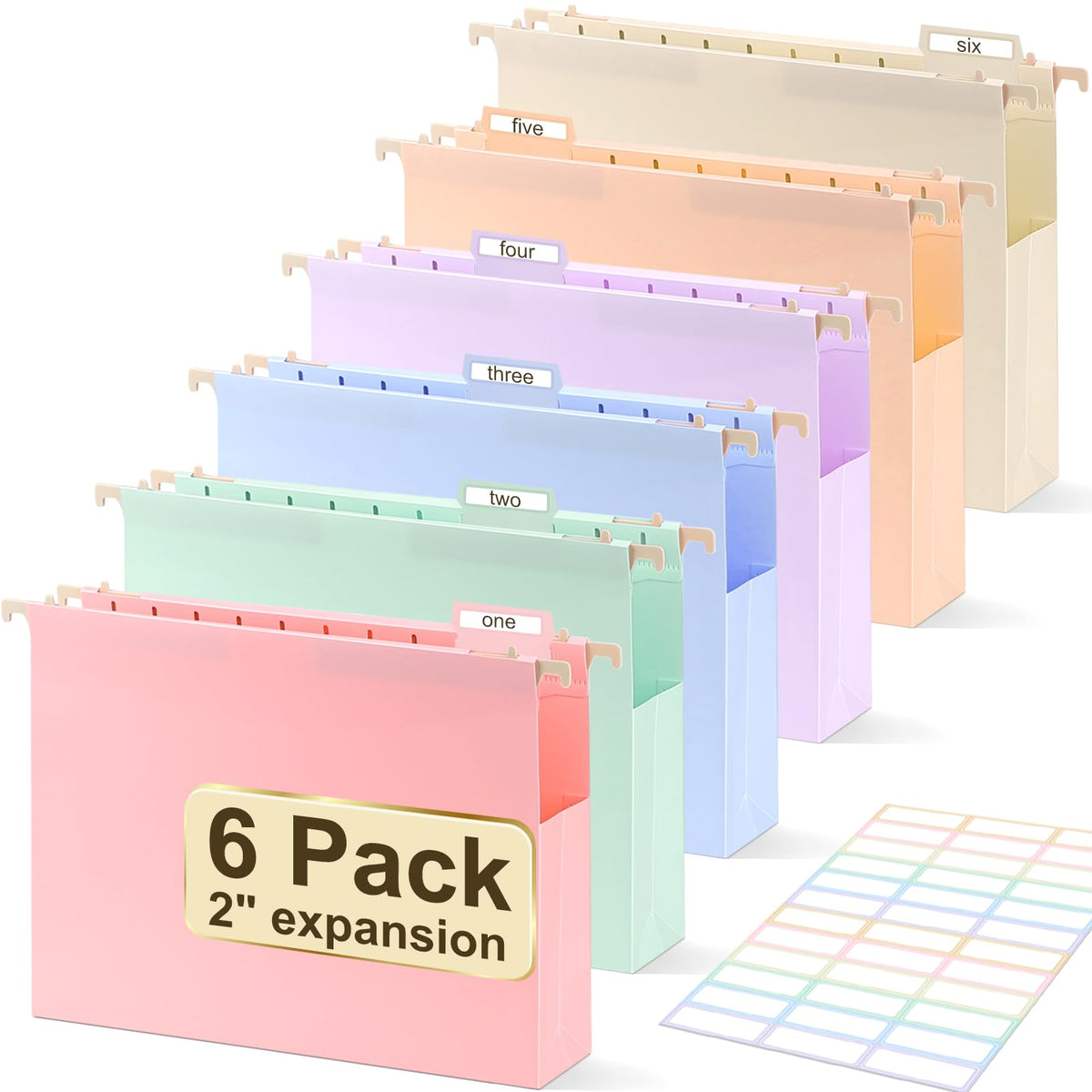 Extra Capacity Plastic Hanging File Folders Letter Size,12 Pack 2 Inch Capacity Hanging File folders with Tabs,Heavy Duty for Filing Cabinet,Home and Office File,Pastel Colors