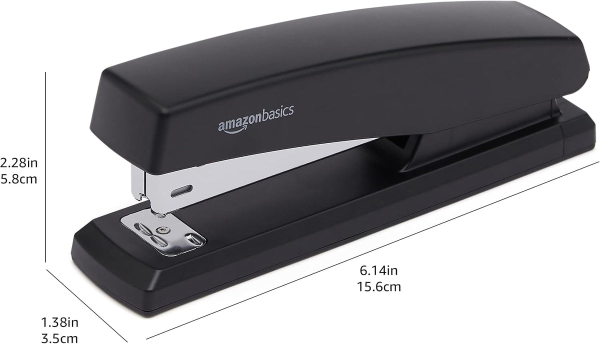 Amazon Basics Office Desk Stapler, 25-Sheet Capacity, Non-Slip with 1000 Staples, Black, 12-Pack