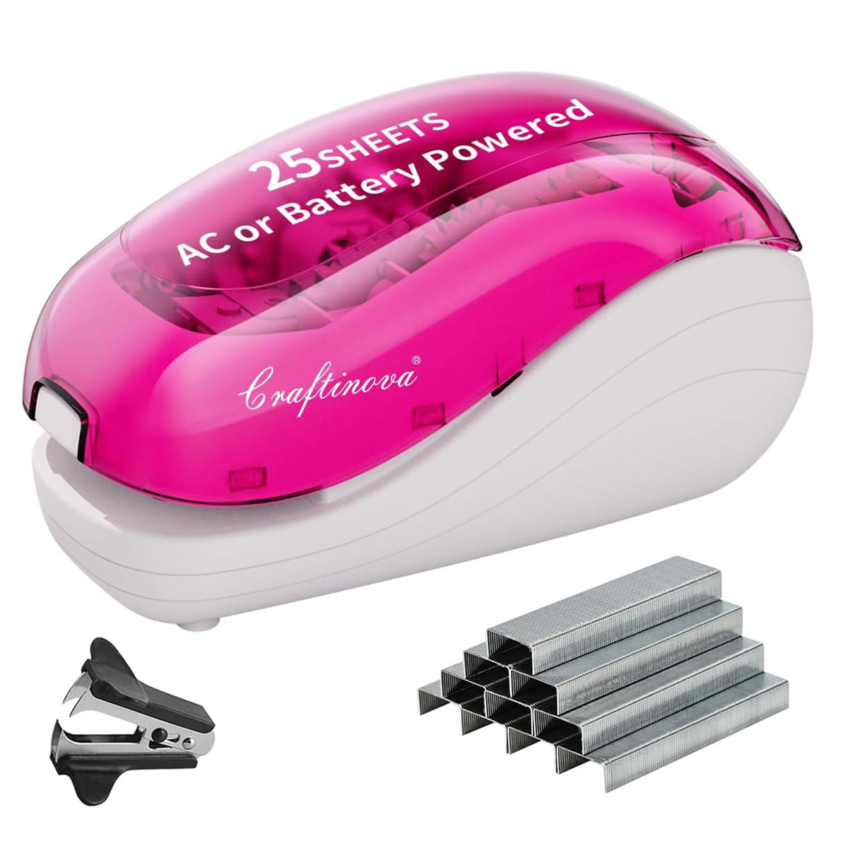 Electric Stapler,Including 2000 Staples and 1 Staple Remover, Suitable for Palm Size and high Comfort，25 Sheet Capacity, AC Adapter or Battery Powered，Battery not Included