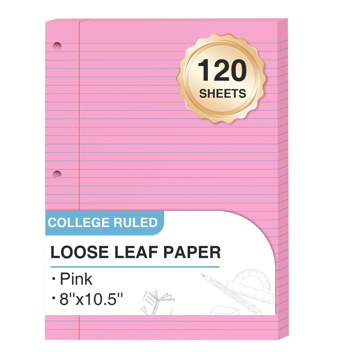 120 Sheets Loose Leaf Paper 8 x 10.5, 6 Colors Lined Paper College Ruled