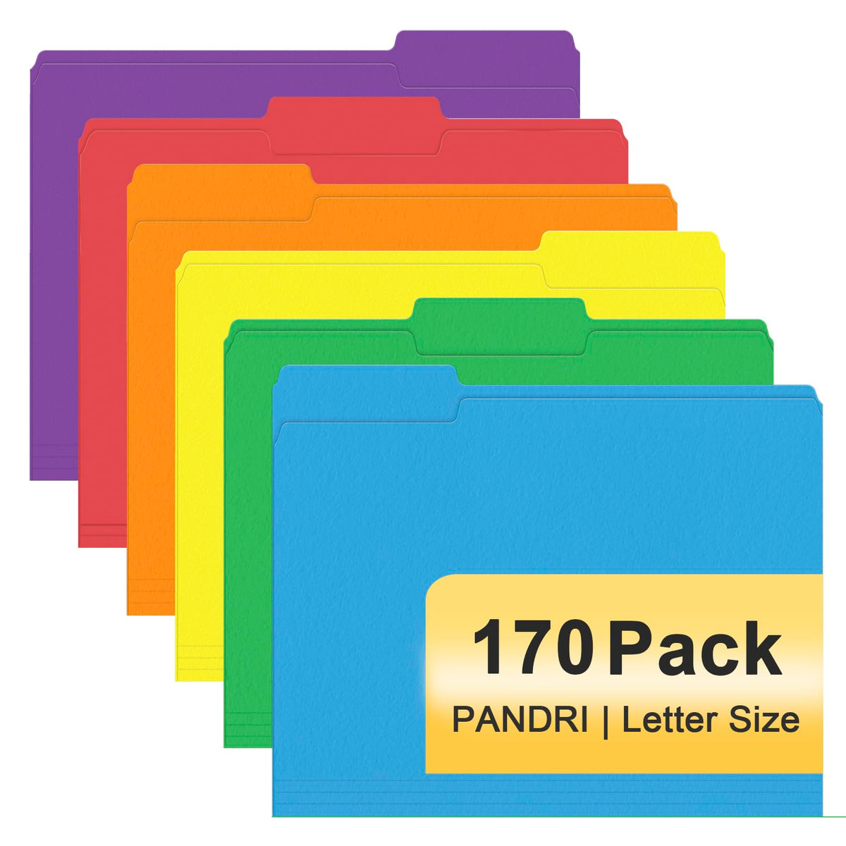 PANDRI Colored File Folders, 170 Pack 1/3 Cut Tab File Folder, 12 Colors