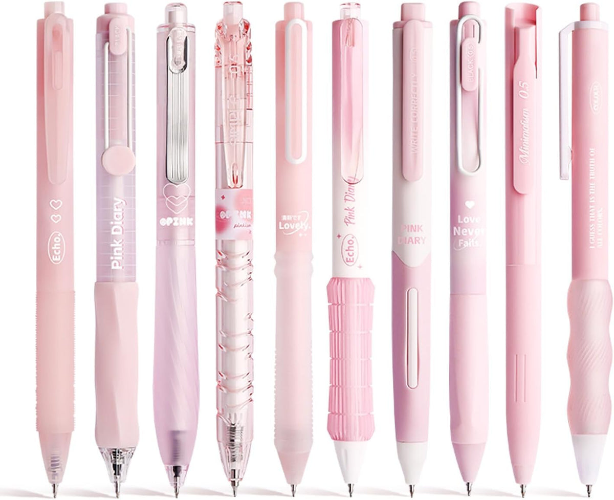 10PCs Pastel Gel Ink Pen Set,Retractable Black Ink Pens 0.5mm Fine Point