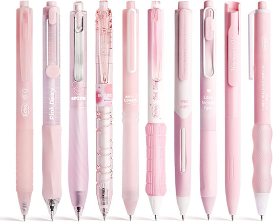 10PCs Pastel Gel Ink Pen Set,Retractable Black Ink Pens 0.5mm Fine Point
