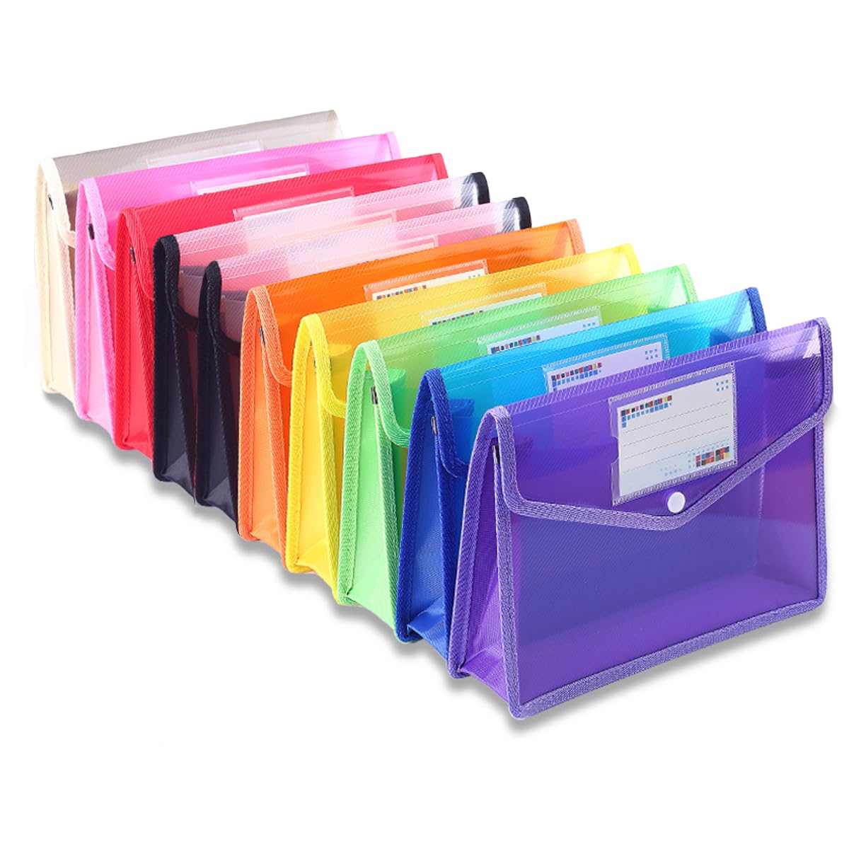 A4 Expandable Plastic File Pouch, Snap Closure, 10-Pack, Assorted Colors
