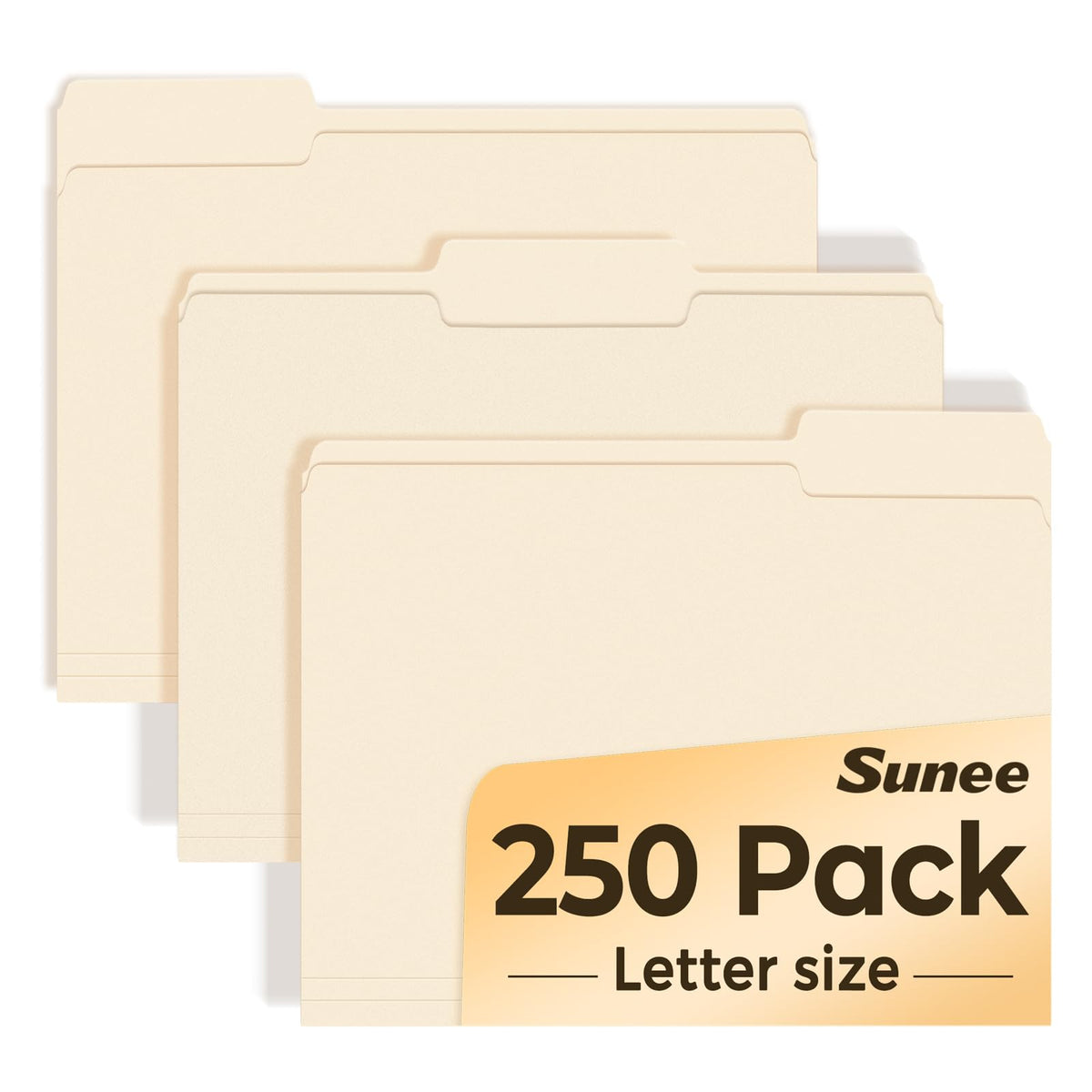 SUNEE Manilla Folders Letter Size (8.5 x 11 inches), 250 Per Box, 1/3 Cut Tab for Easy Labeling and Organization, Durable Standard Paper for Home, Office, School Filing