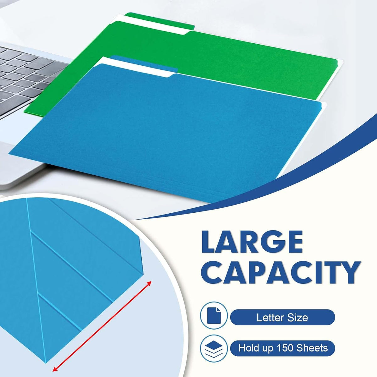 PANDRI Colored File Folders, 30 Pack 1/3 Cut Tab File Folder, 6 Colors